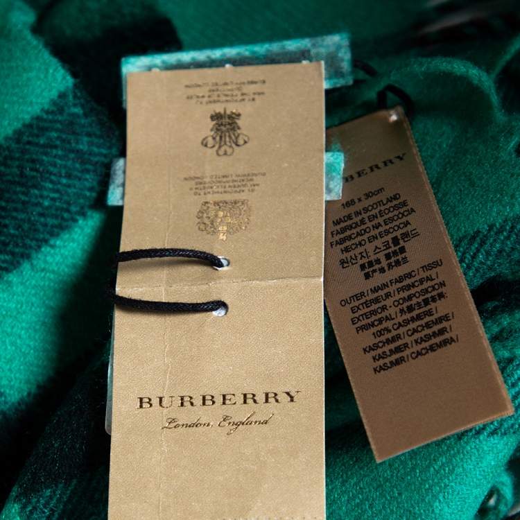 Pre Owned Burberry Green Checked Cashmere Fringed Muffler 
