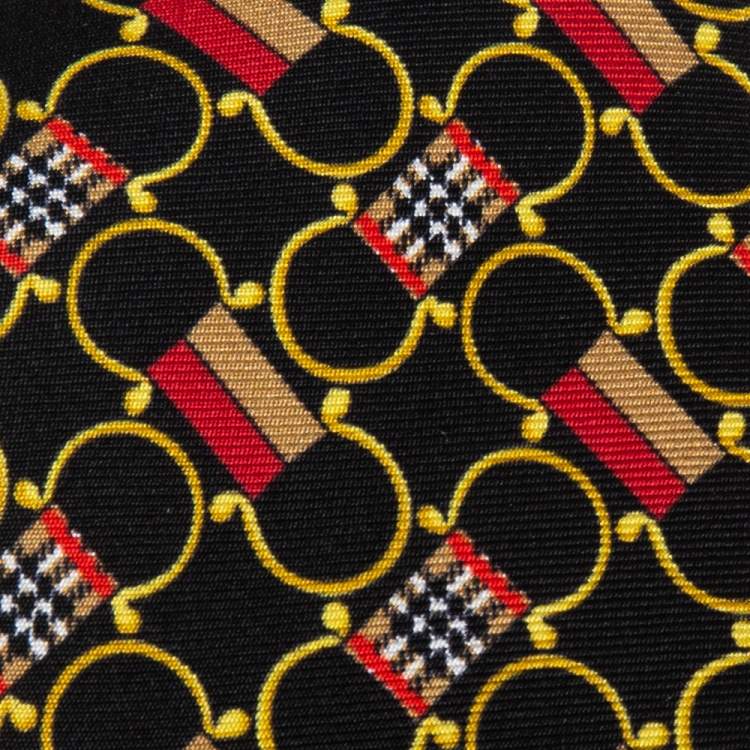 Pre Owned Burberry Black Archive Scarf Print Silk Slim Tie