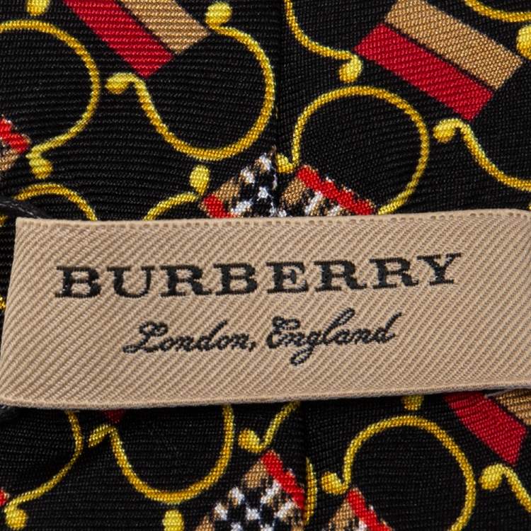 Pre Owned Burberry Black Archive Scarf Print Silk Slim Tie