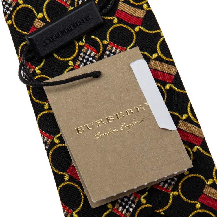 Pre Owned Burberry Black Archive Scarf Print Silk Slim Tie