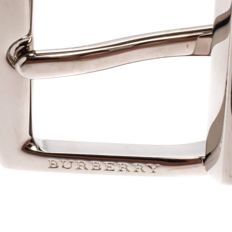 Pre Owned Burberry Black/Blue London Check Coated Canvas Clarke Reversible Belt 80CM