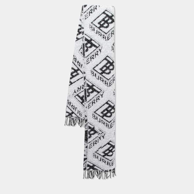 Pre Owned Burberry Black and Metallic Tb Monogram Jacquard Scarf