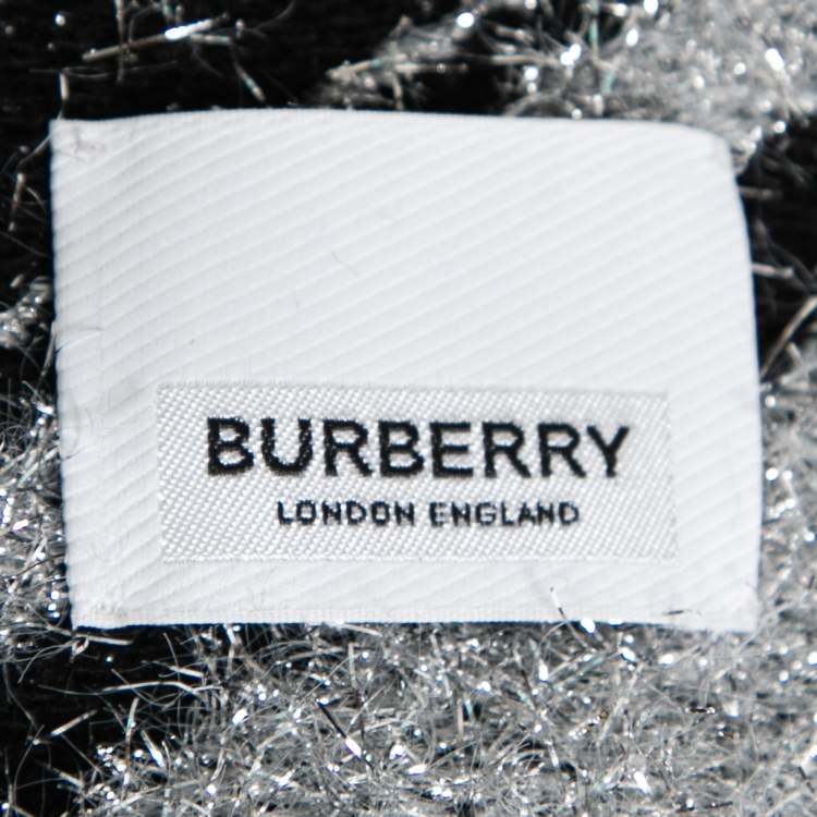Pre Owned Burberry Black and Metallic Tb Monogram Jacquard Scarf