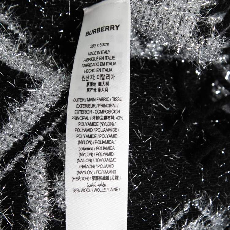 Pre Owned Burberry Black and Metallic Tb Monogram Jacquard Scarf
