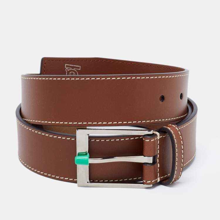 Pre Owned Burberry Brown Leather Louis Buckle Belt 90 CM