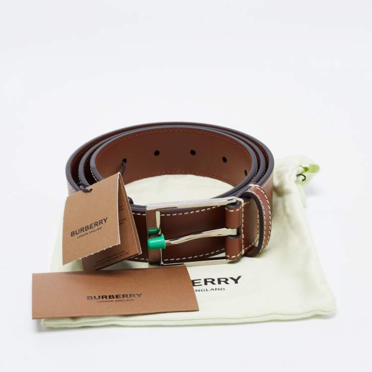Pre Owned Burberry Brown Leather Louis Buckle Belt 90 CM