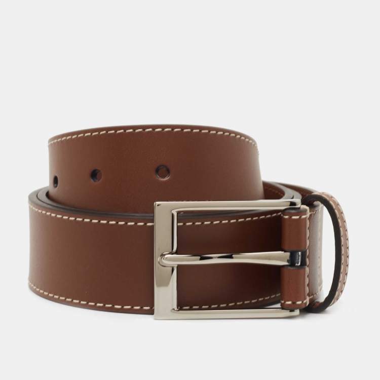 Pre Owned Burberry Tan Leather Louis Buckle Belt 90CM