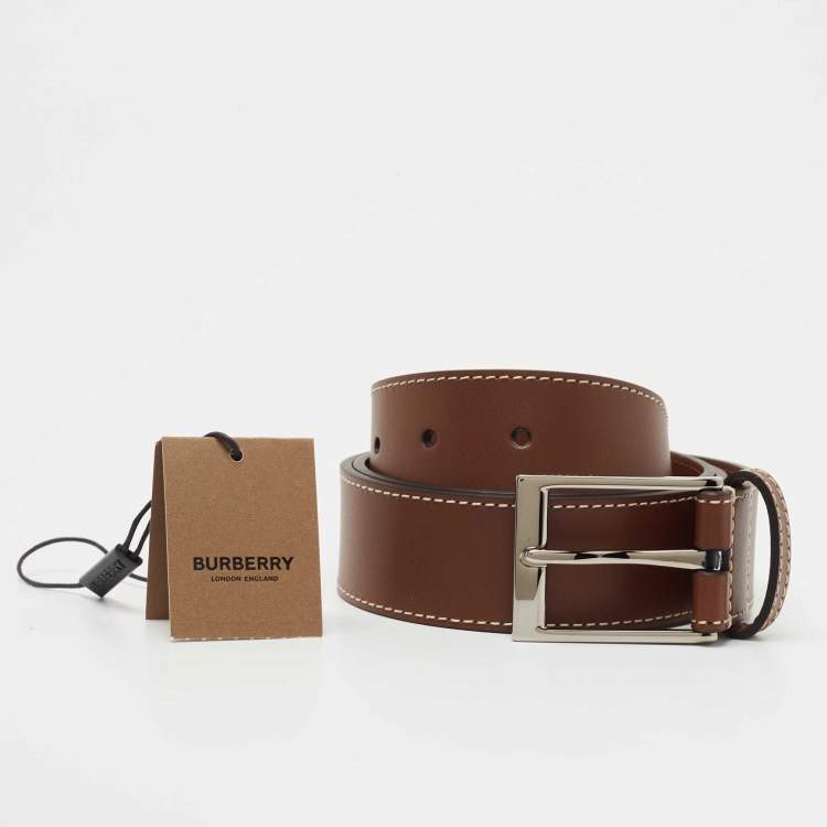 Pre Owned Burberry Tan Leather Louis Buckle Belt 90CM