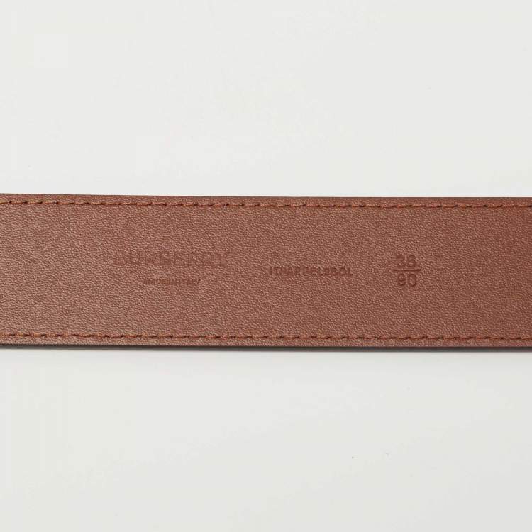Pre Owned Burberry Tan Leather Louis Buckle Belt 90CM