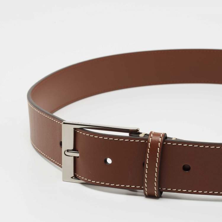 Pre Owned Burberry Tan Leather Louis Buckle Belt 90CM