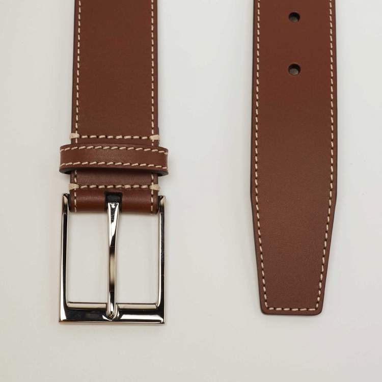 Pre Owned Burberry Tan Leather Louis Buckle Belt 90CM