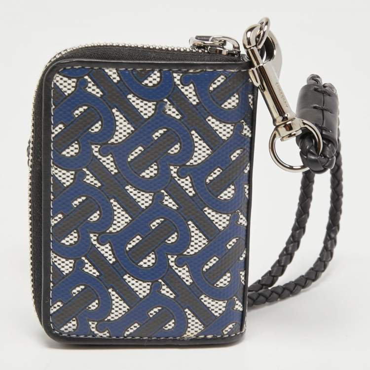 Pre Owned Burberry Tri Color Tb Monogram Coated Canvas and Leather Ferris Zip Around Lanyard