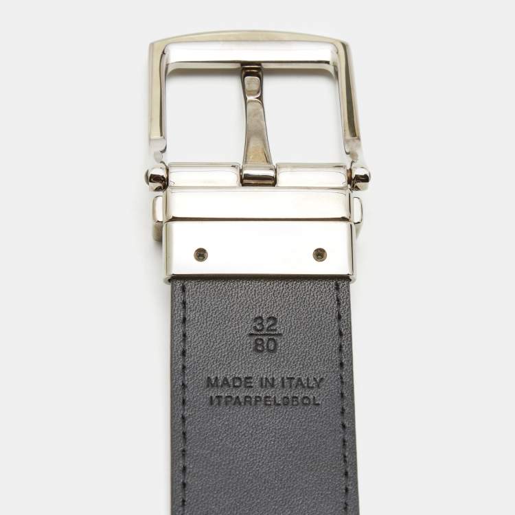 Pre Owned Burberry Charcoal Check Coated Canvas and Leather Reversible Buckle Belt 80CM