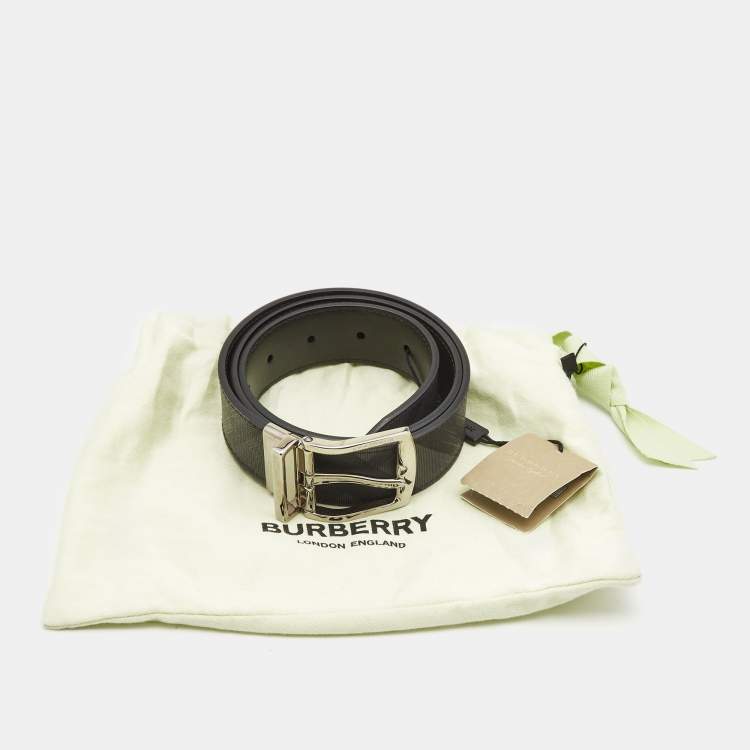 Pre Owned Burberry Charcoal Check Coated Canvas and Leather Reversible Buckle Belt 80CM