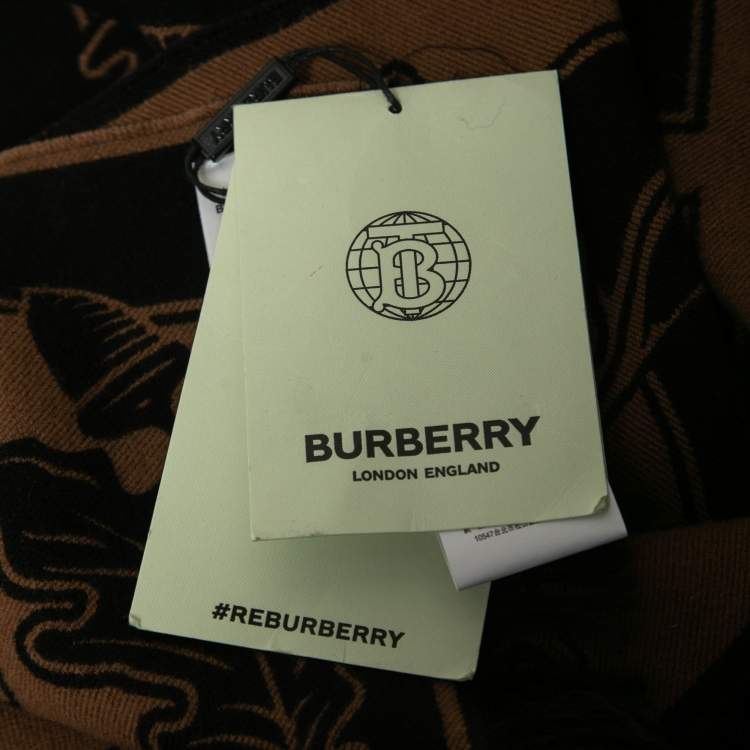 Pre Owned Burberry Brown Oak Leaf Wool Football Scarf