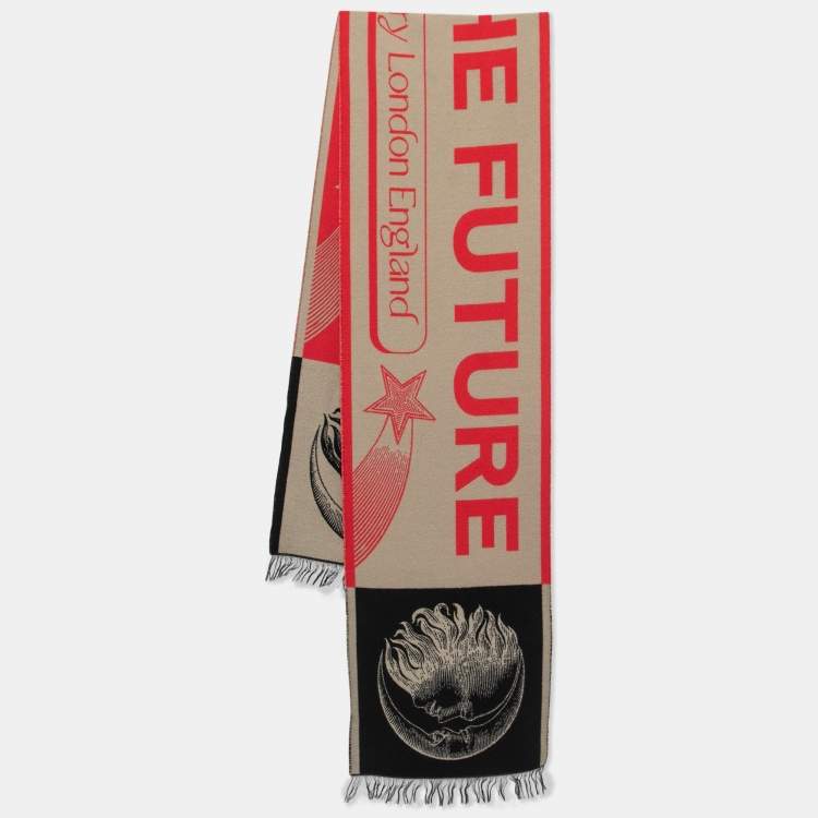 Pre Owned Burberry Archive Beige See the Future Wool Football Scarf