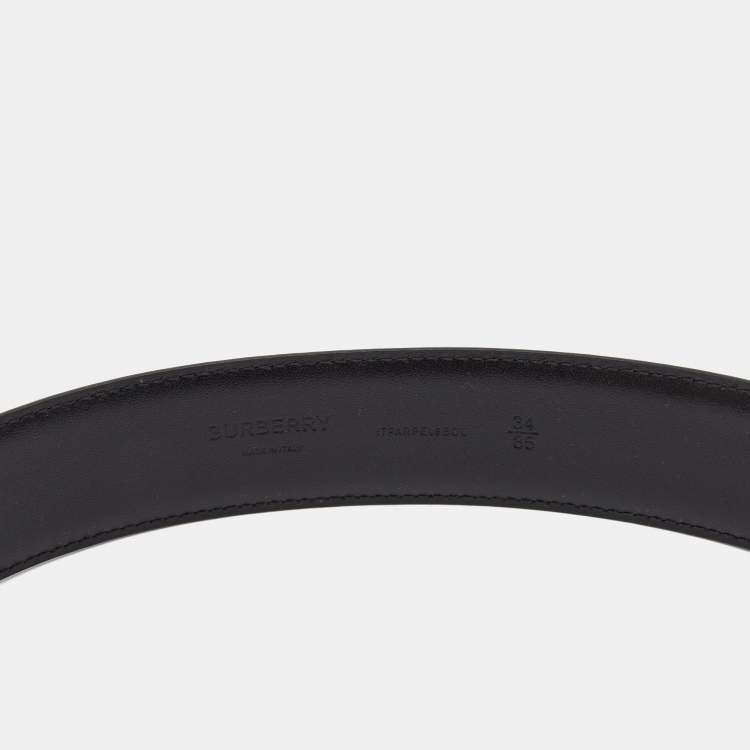 Pre Owned Burberry Black Leather Gray Buckle Belt 85CM