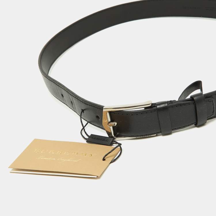 Pre Owned Burberry Black Leather Buckle Belt 90CM