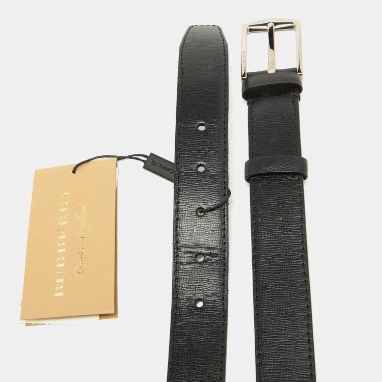 Pre Owned Burberry Black Leather Buckle Belt 90CM