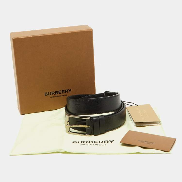 Pre Owned Burberry Black Leather Buckle Belt 90CM