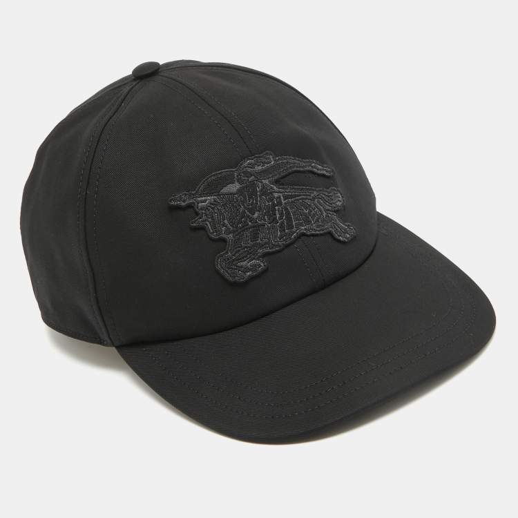Pre Owned Burberry Black EKD Appliqued Cotton Baseball Cap M