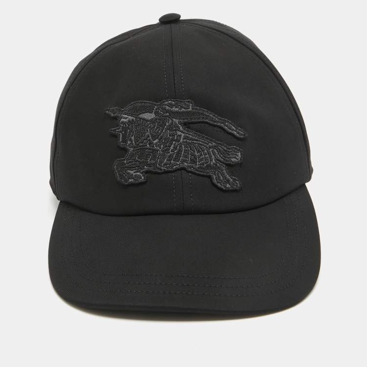 Pre Owned Burberry Black EKD Appliqued Cotton Baseball Cap M
