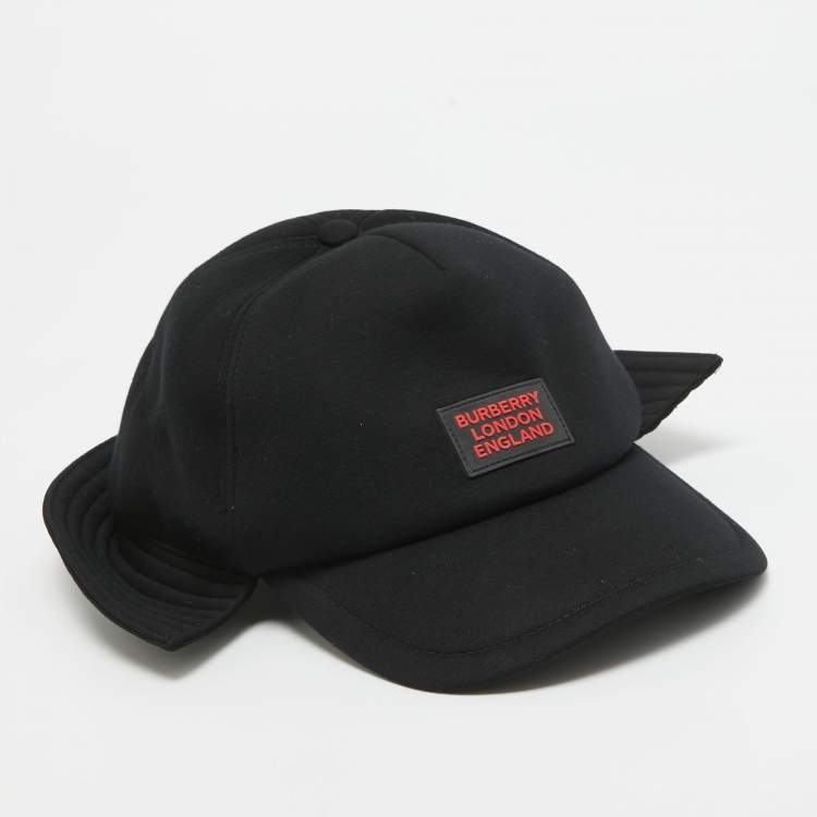 Pre Owned Burberry Black Modal Logo Applique Reconstructed Baseball Cap L