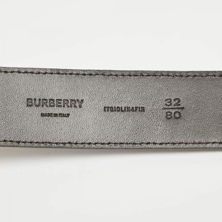 Pre Owned Burberry Dark Brown Croc Embossed Leather TB Buckle Belt 80CM