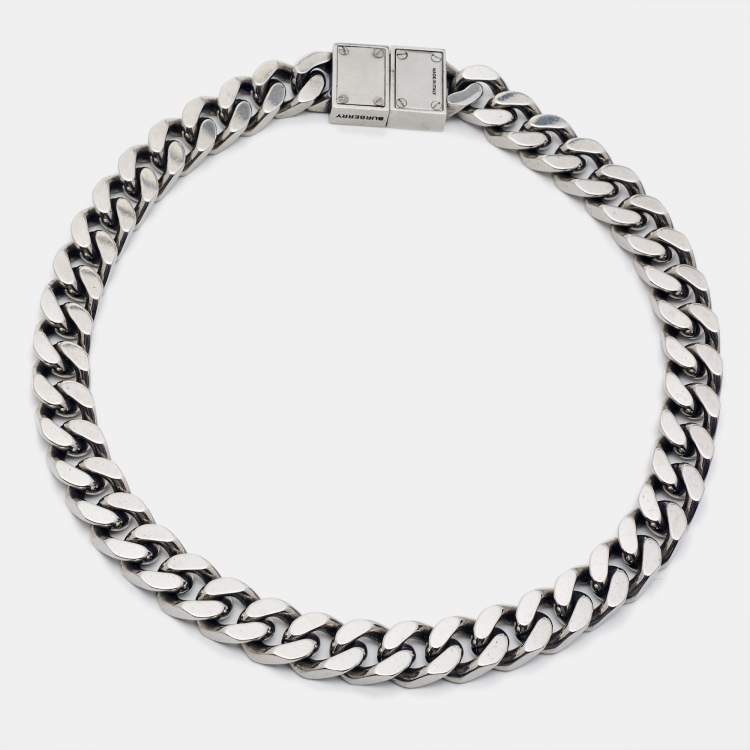 Pre Owned Burberry Olympia Silver Tone Chain Necklace