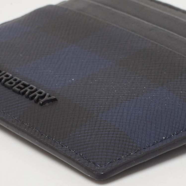 Pre Owned Burberry Black/Blue Check Coated Canvas and Leather Sandon Card Holder