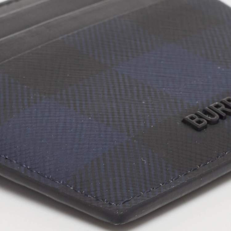 Pre Owned Burberry Black/Blue Check Coated Canvas and Leather Sandon Card Holder
