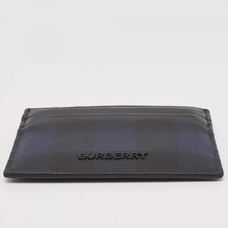Pre Owned Burberry Black/Blue Check Coated Canvas and Leather Sandon Card Holder
