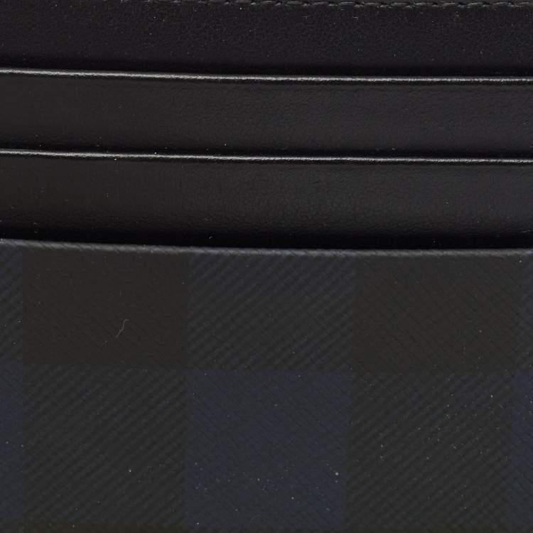 Pre Owned Burberry Black/Blue Check Coated Canvas and Leather Sandon Card Holder