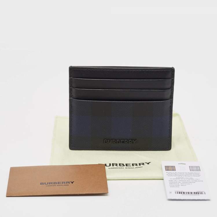 Pre Owned Burberry Black/Blue Check Coated Canvas and Leather Sandon Card Holder