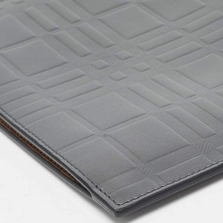 Pre Owned Burberry Grey Check Embossed Leather Edin Zip Pouch