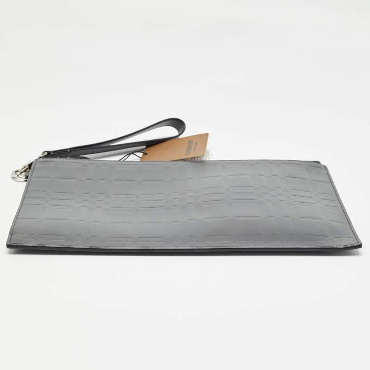Pre Owned Burberry Grey Check Embossed Leather Edin Zip Pouch