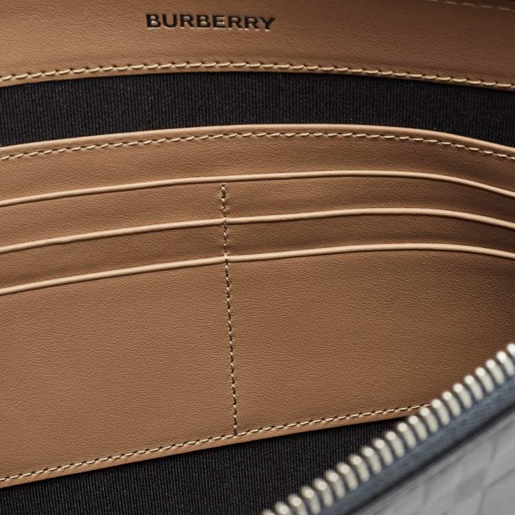 Pre Owned Burberry Grey Check Embossed Leather Edin Zip Pouch