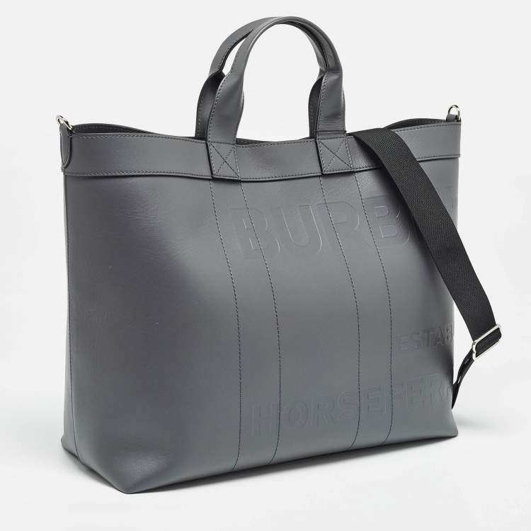 Pre Owned Burberry Ash Grey Leather Ormond Tote