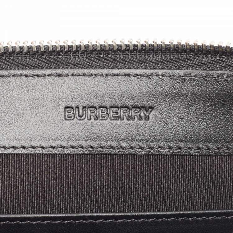 Pre Owned Burberry Black Leather Logo Edin Wristlet Clutch