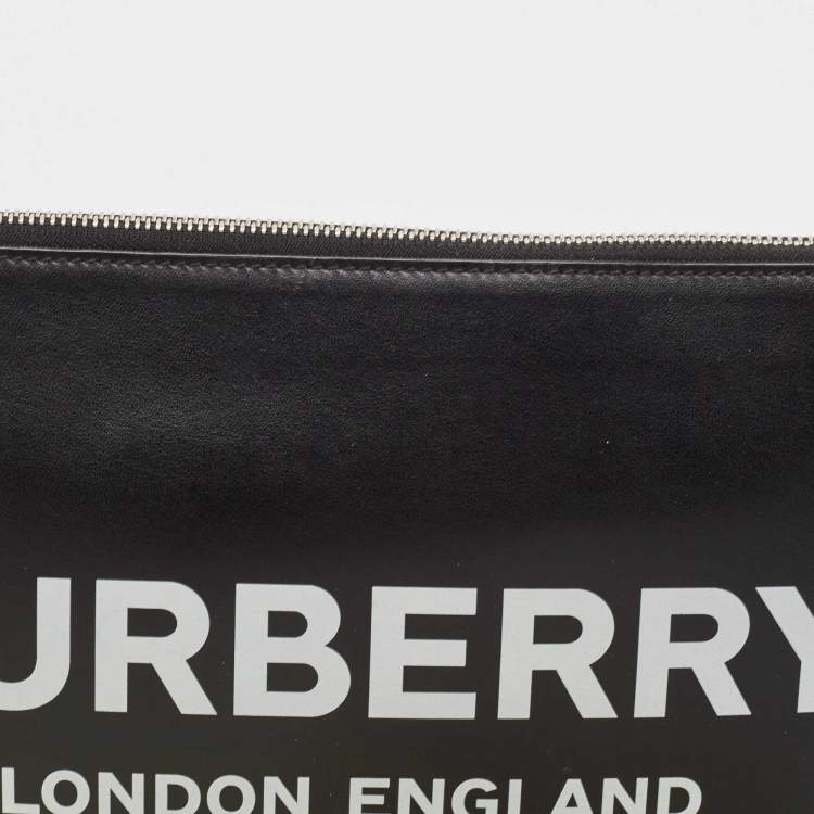 Pre Owned Burberry Black Leather Logo Edin Wristlet Clutch