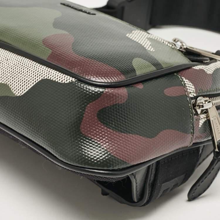 Pre Owned Burberry Mangrove Green Camo Coated Canvas West Belt Bag