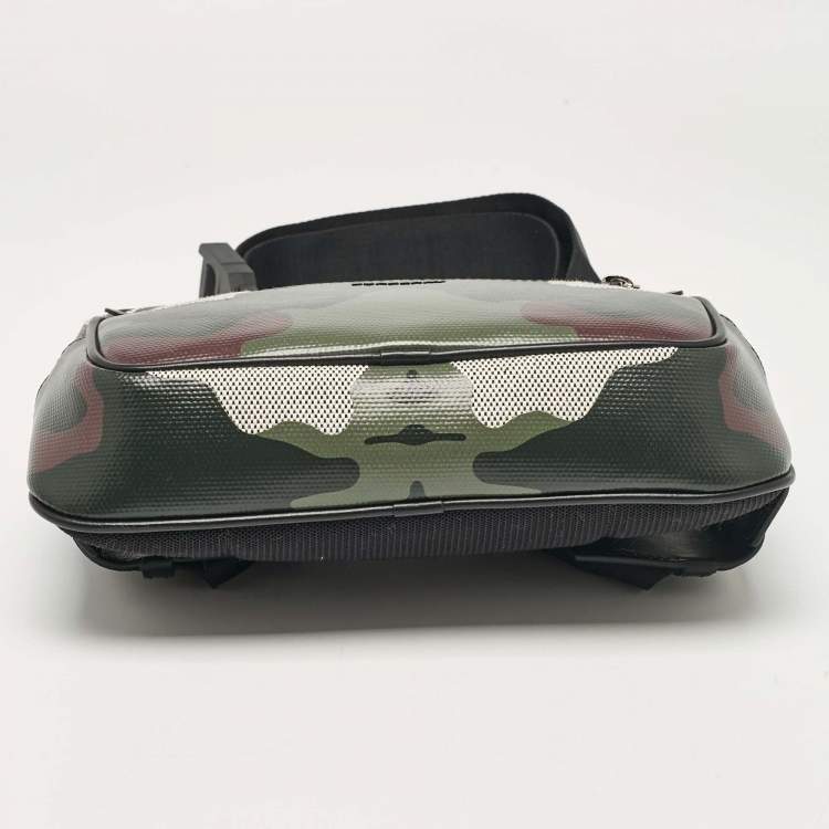 Pre Owned Burberry Mangrove Green Camo Coated Canvas West Belt Bag
