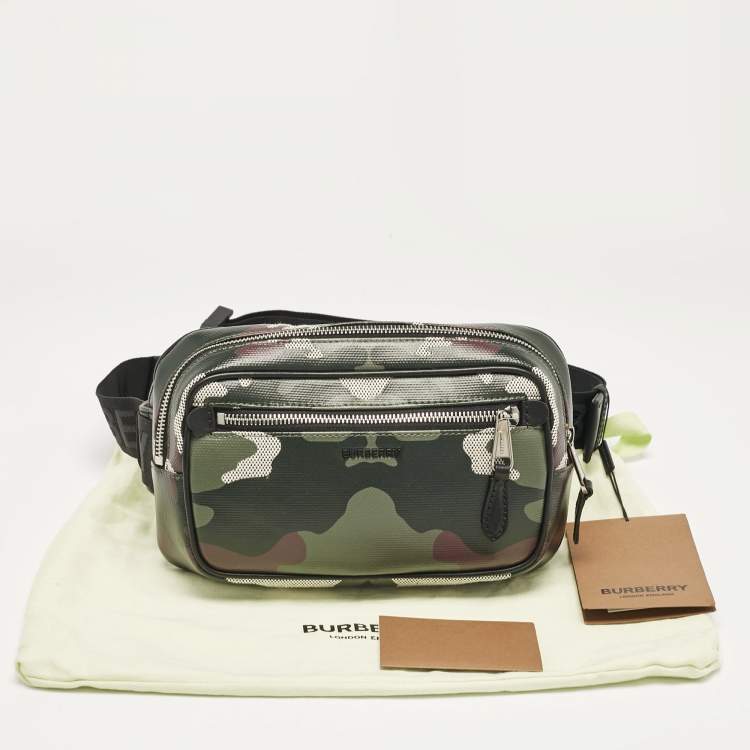 Pre Owned Burberry Mangrove Green Camo Coated Canvas West Belt Bag