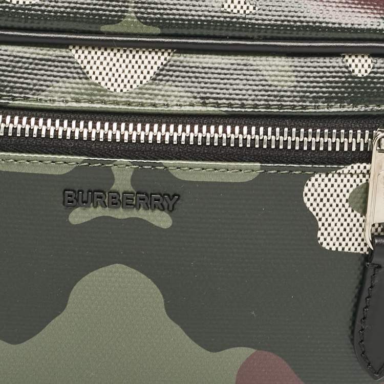 Pre Owned Burberry Mangrove Green Camo Coated Canvas West Belt Bag