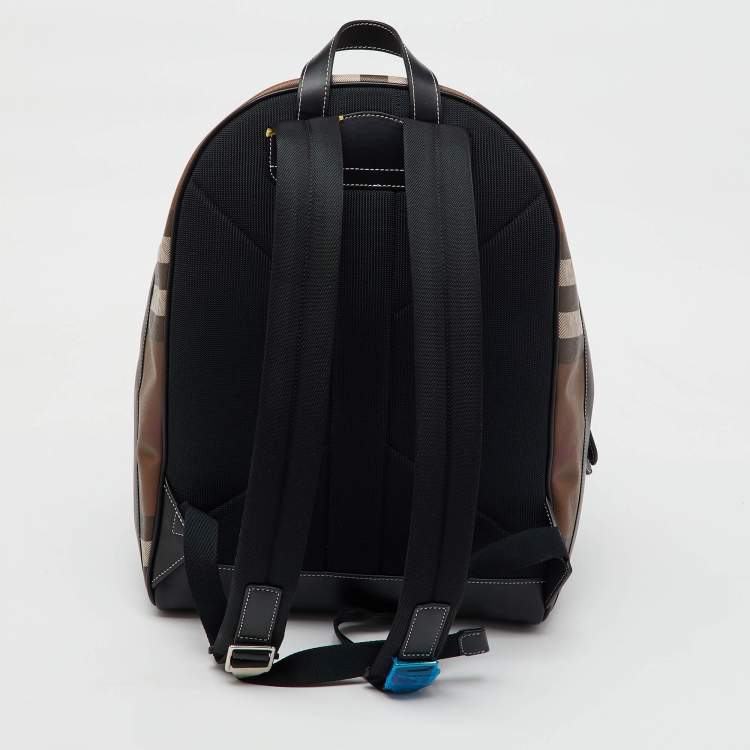 Pre Owned Burberry Dark Birch Brown Check Coated Canvas and Leather Backpack