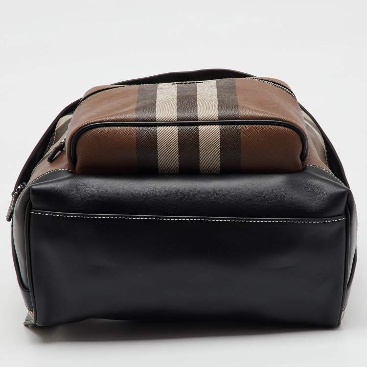 Pre Owned Burberry Dark Birch Brown Check Coated Canvas and Leather Backpack