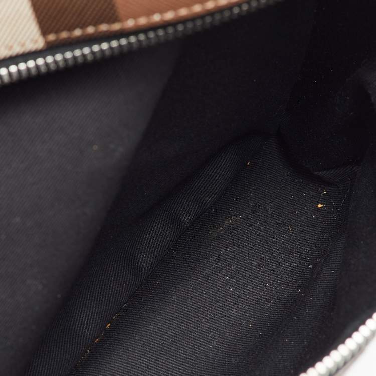 Pre Owned Burberry Dark Birch Brown Check Coated Canvas and Leather Backpack