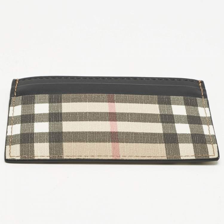 Pre Owned Burberry Beige House Check Coated Canvas and Leather Card Holder