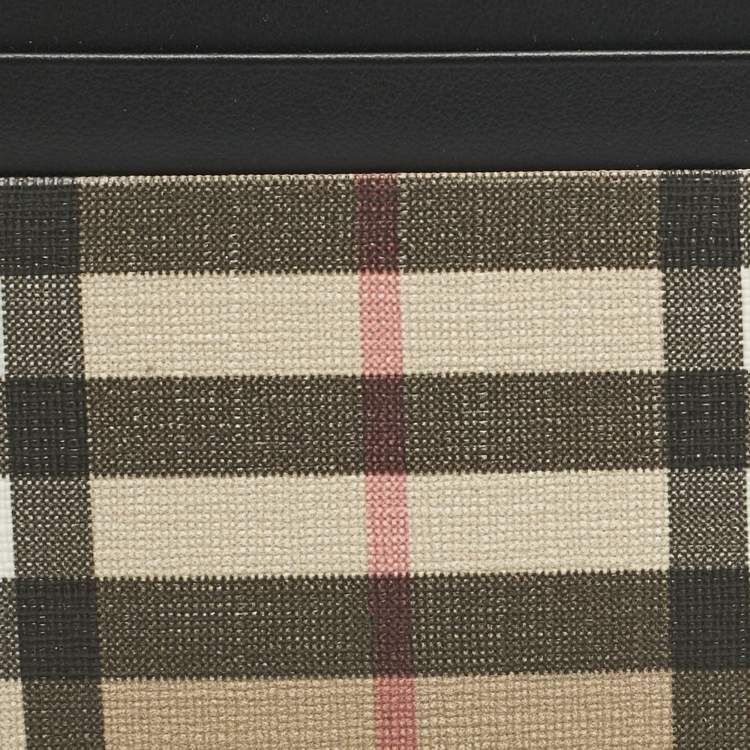 Pre Owned Burberry Beige House Check Coated Canvas and Leather Card Holder