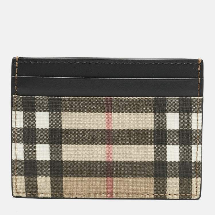 Pre Owned Burberry Beige House Check Coated Canvas and Leather Card Holder